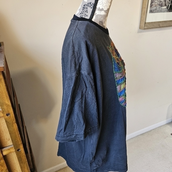 Retro Y2K one of a kind hand beaded cat t-shirt XL - Picture 5 of 8